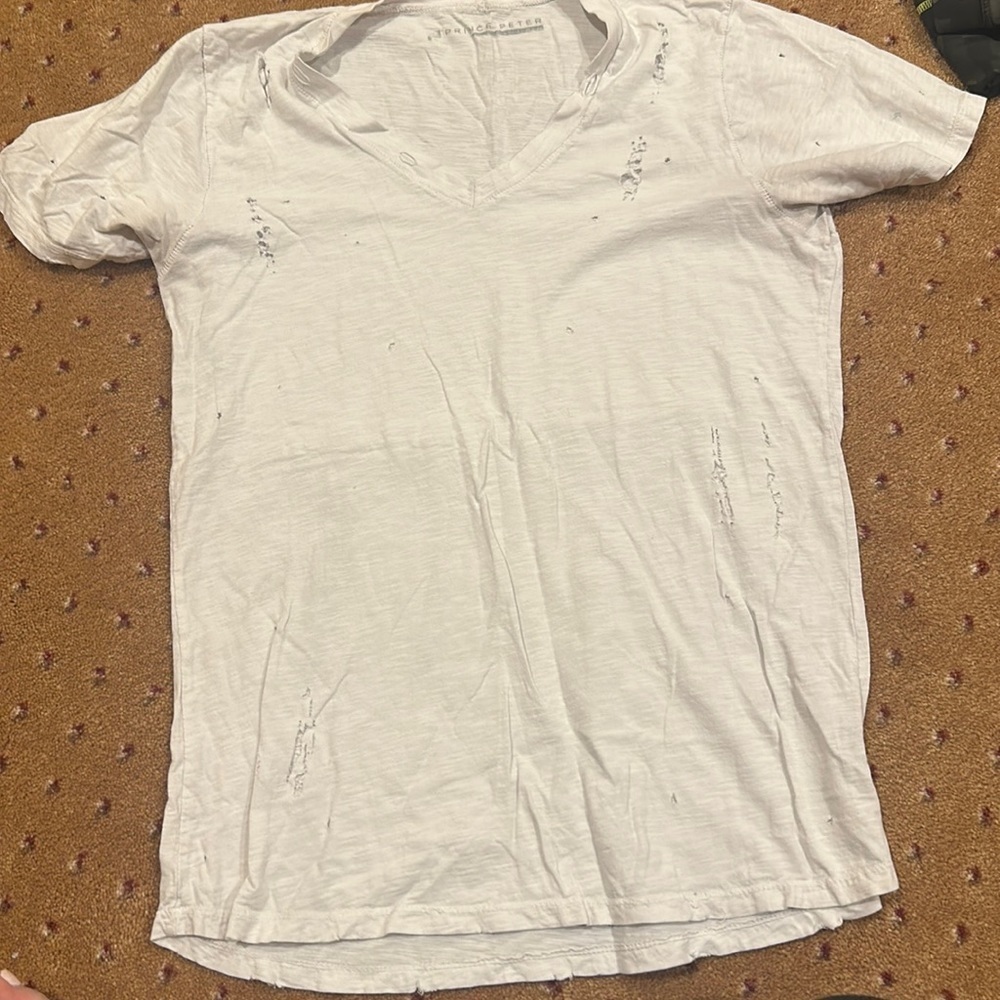 White Distressed Casual V-Neck Top